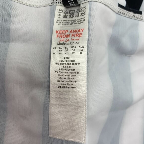 Pretty Little Thing Black & White Stripe Belted Waist Bikini Bottom US Sz12 - Picture 8 of 9